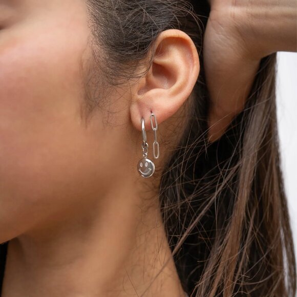 Silver Paperclip Dangle Earrings - Nickel-free, Tarnish-free, Water-Resistant - Picture 2 of 4